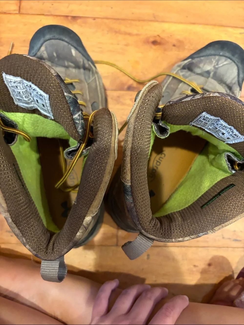 Under Armour Bozeman Brown Camo Hunting Boots with Yellow Laces
